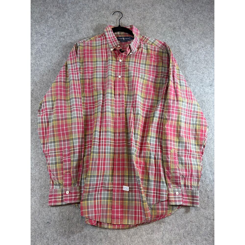Vintage 90s Ralph Lauren Button Down Shirt Mens XL Red Plaid Utility Western